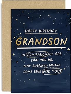 Old English Co. Heartfelt Birthday Card for Grandson - Male Birthday Card for Him - Special Sentimental Keepsake Birthday Card for Grandson - Navy Blue Sky Gold Foil Stars | Blank Inside