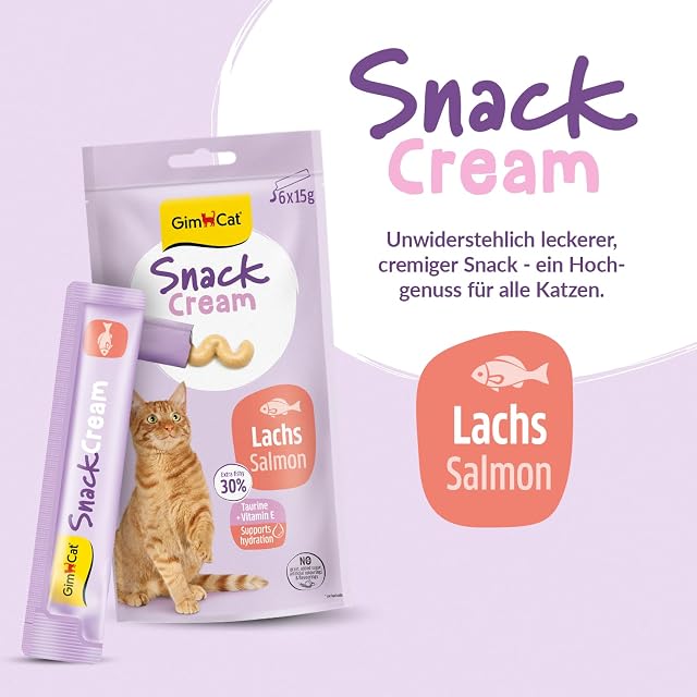 Foto 2 de 7 de GimCat Snack Cream Salmon - Deliciosa Crema de Aperitivos para Gatos en porciones prácticas y envasadas…