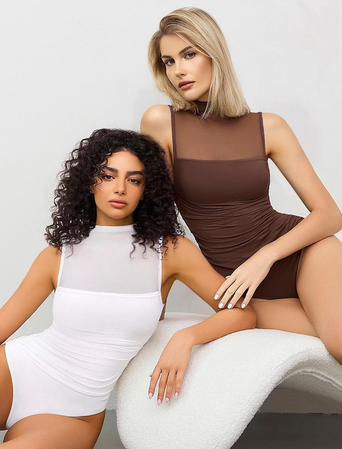 Avidlove Women's Mock Neck Mesh Bodysuit Ruched Tank Body Suits Top Sheer One Piece Going Out Tops Classy Outfits - Image 5