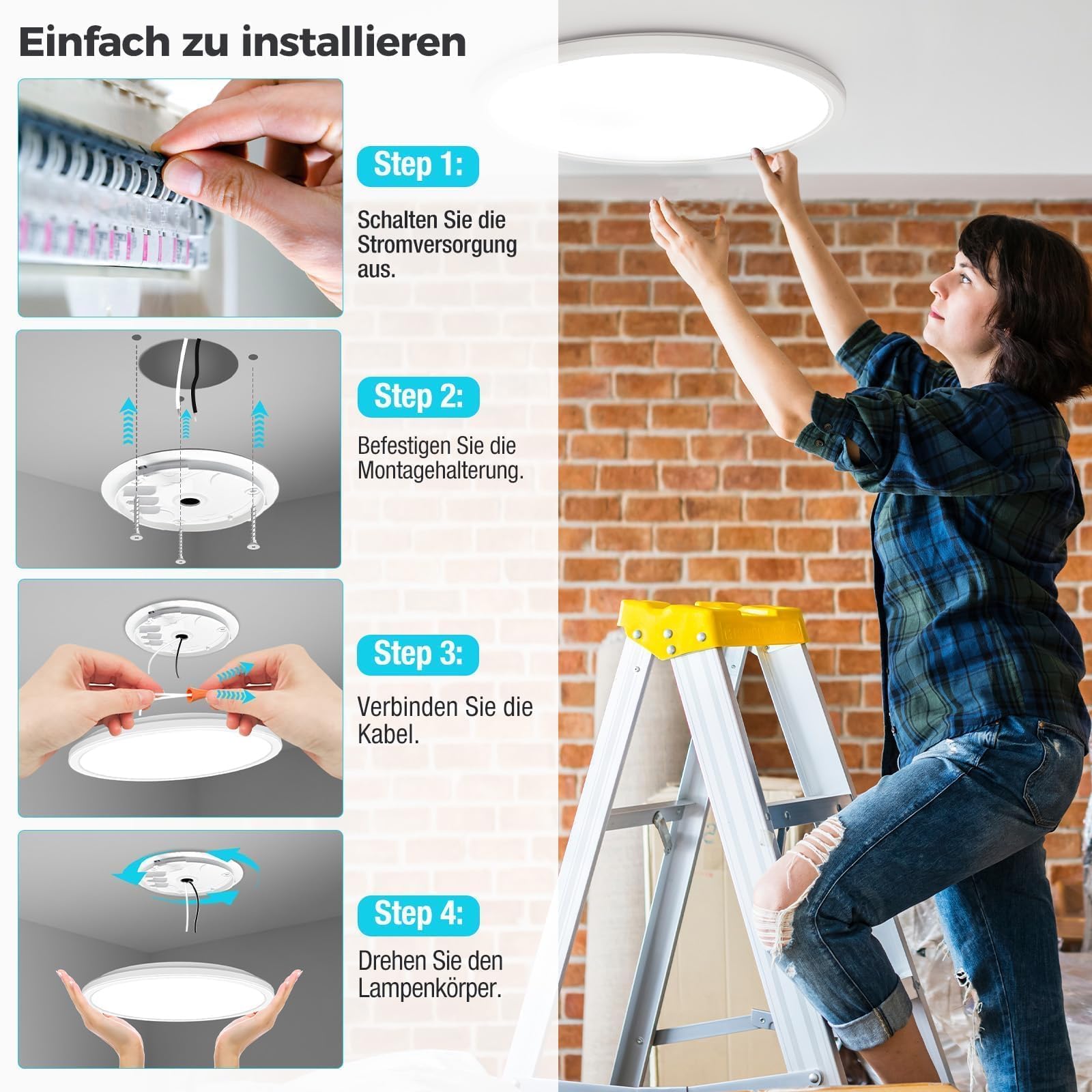libtit 2 piezas Plafones Para Techo led 24W, 32CM Lampara Techo Cocina 2400LM, (3000K 4500K 6000K) Lampara led Techo Redonda, Plafón LED Techo Moderna Para Salón Baño Pasillo