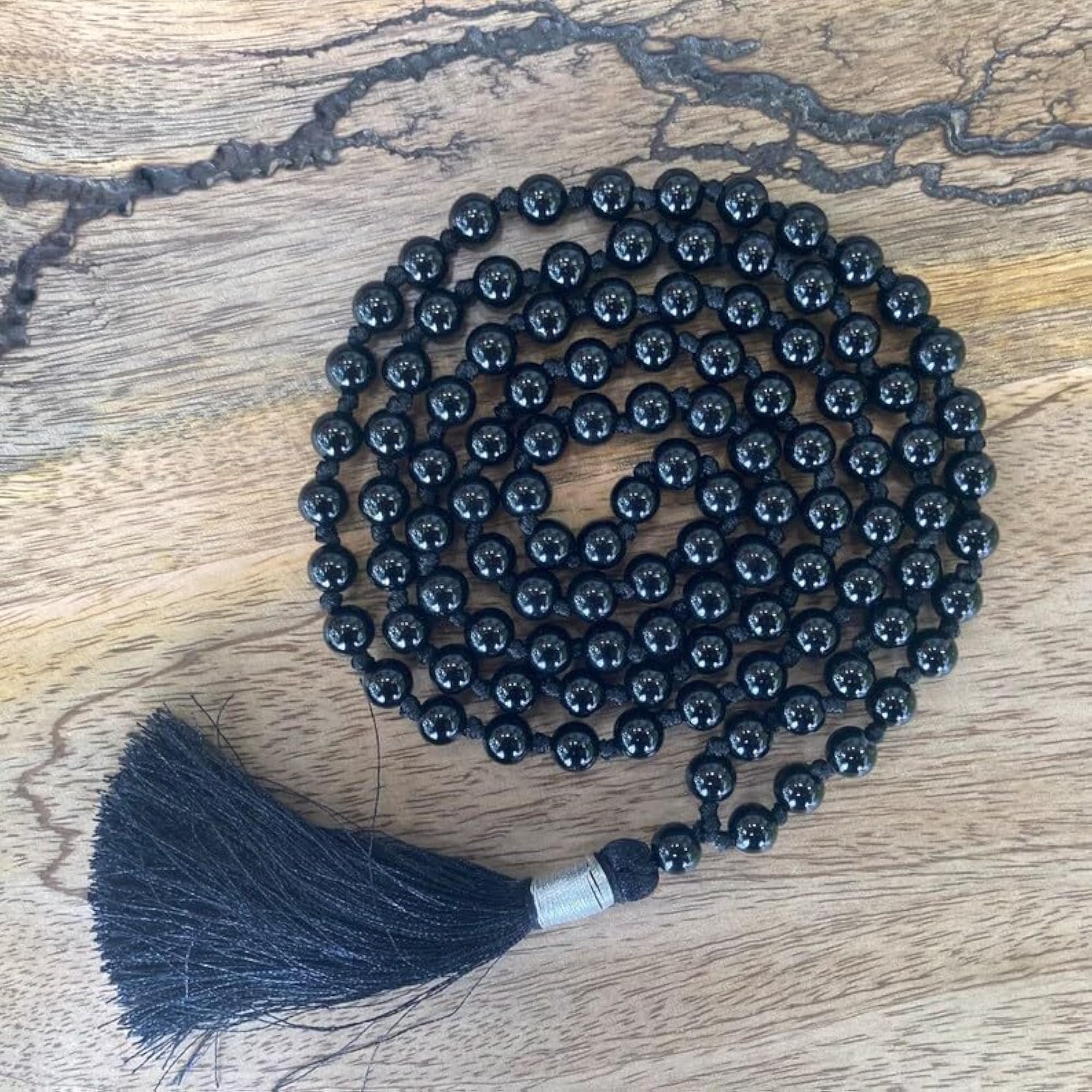Natural Black Onyx Beaded Handmade Prayer Mala, 108+1 Beads