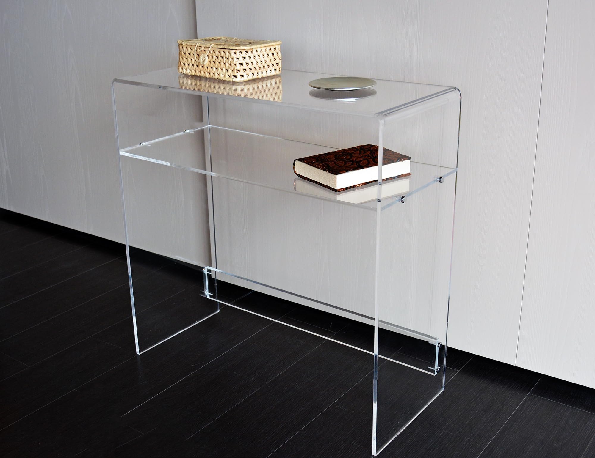Slato Ercole - Consolle in Cristallo Acrilico Trasparente, Mobile Ingresso, Tavolo Soggiorno, Sala d'Attesa, Ufficio, Mobile di Design, Made in Italy, 33x78x77 cm