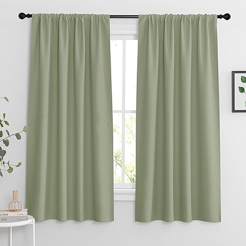 RYB HOME Blackout Curtains for Bedroom Living Room 63 inches Long, Thermal Insulated Privacy Rod Pocket Drapes for Nursery Office Home Theater, Width 42 by Length 63, Sage Green, 2 Panels