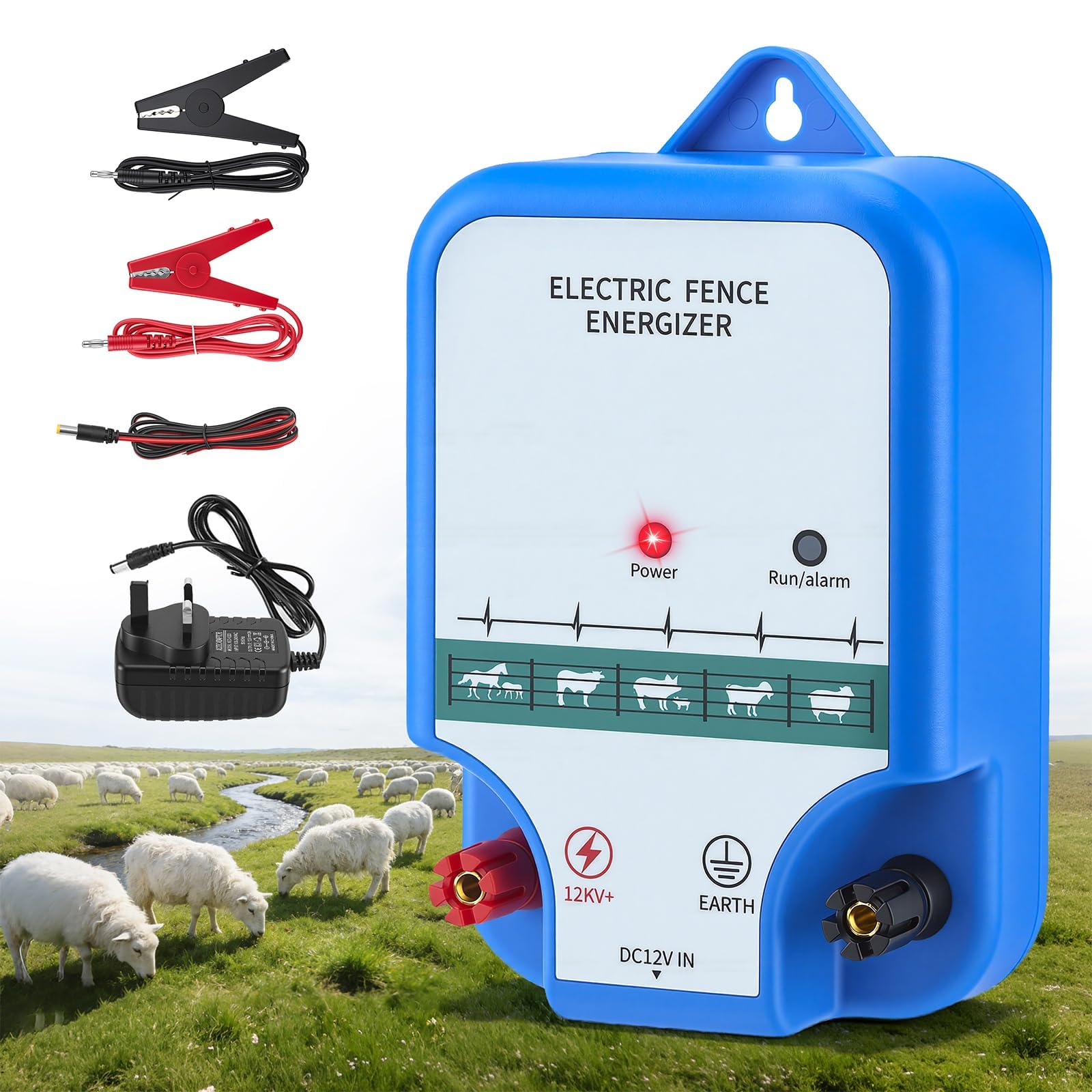 3KM Elettrificatore per Recinto Elettrico, 2J Recinzione Recinto Elettrica per Animali, LED Elettrificatore Recinzione Elettrica, per Galline Pecore Maiali Volpi & Azienda Agricola Pascolo Giardino