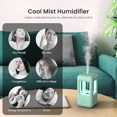 Miniatura 6 de winben Humidificadores para dormitorio, humidificador de aire pequeño para el hogar, bebé, guardería, plantas de interior, niebla fría ultrasónica