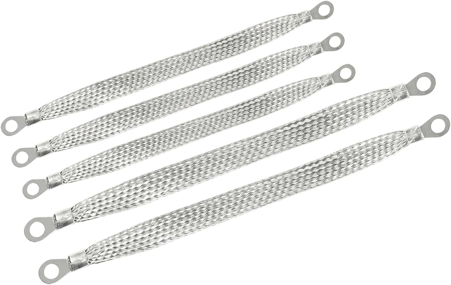 5PCS Car Ground Strap, Metal Flat Braided Vehicle Ground Straps, Car Engine Ignition Coil Modification Accessories, Universal for Most Trucks, SUVs Sedans (Silver)
