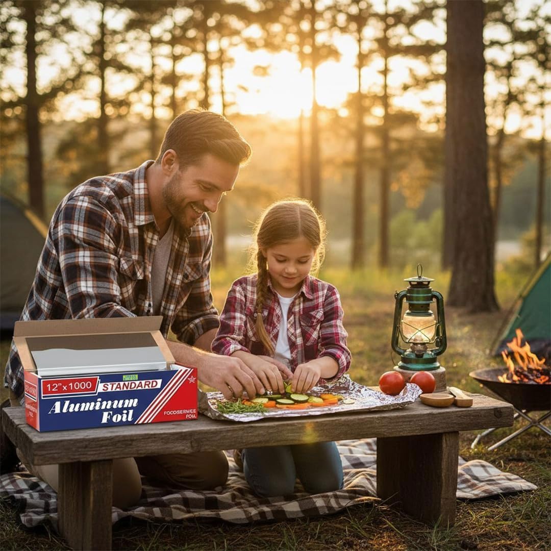 Urban Box Co. 12"x1000' Standard Aluminum Foil Roll Commercial-Grade Silver Wrap for Food Service, Catering, Baking & Home Use. Durable, Tear-Resistant, Heat-Safe Industrial Foil Roll