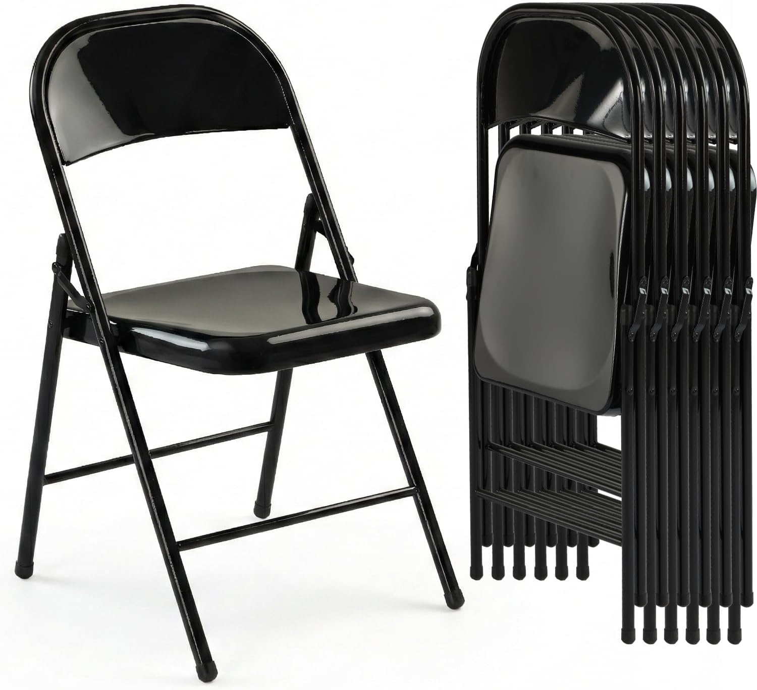 Metal Folding Chairs 6 Pack All Steel Metal Frame Portable Commercial-Grade Foldable Chair with Double Hinged for Office Wedding Party Patio Dinning Events,350 LBS Capacity, Onyx Black