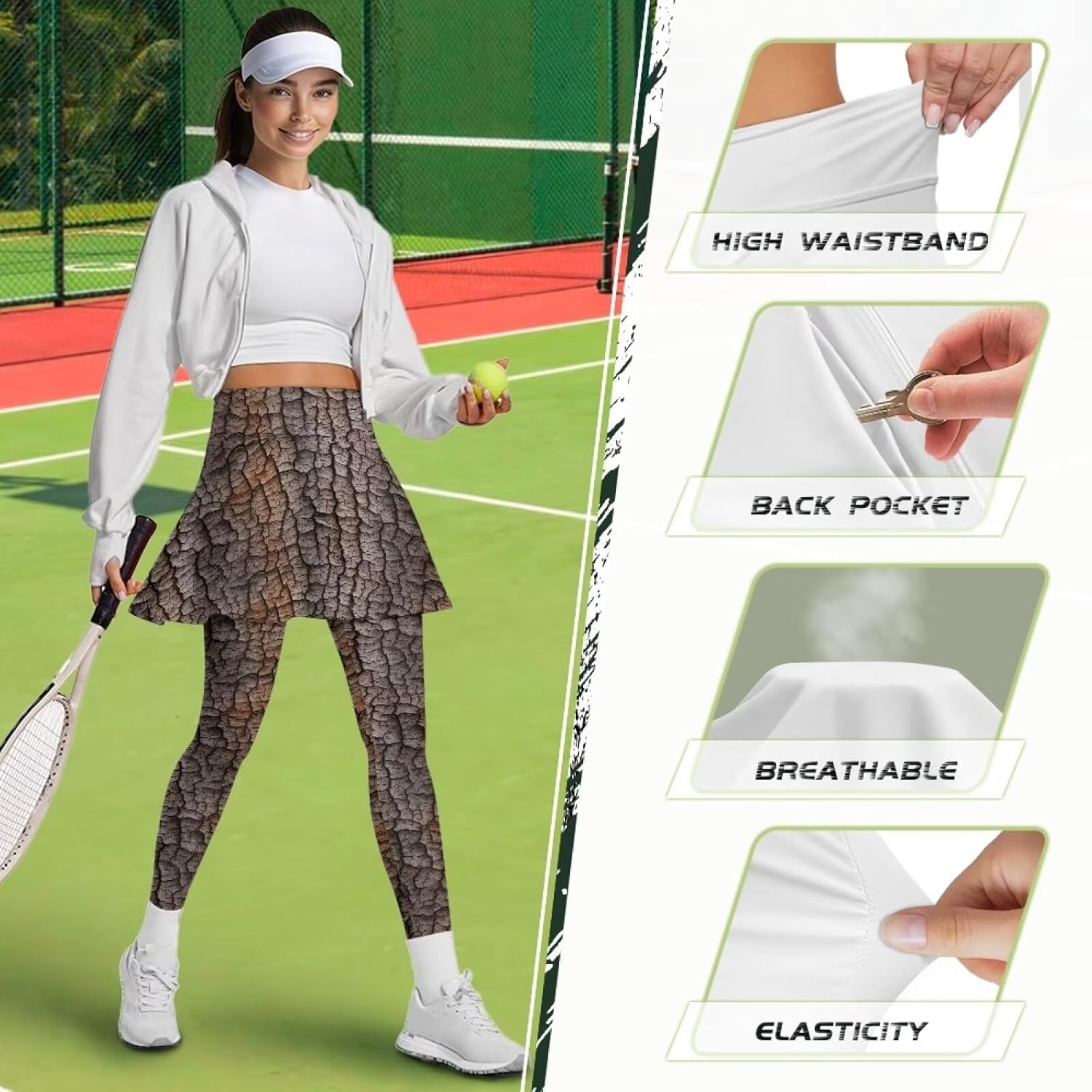 Tree Bark Women Skirt Leggings Colorful Butterfly Tennis Tights Skirts White Cosmos Flower Running Trousers XS-3XL