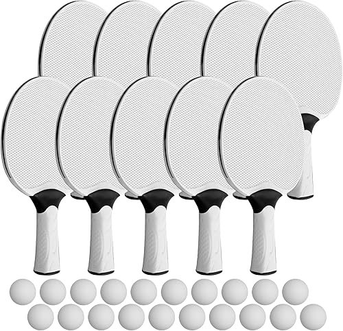 Juego de 10 palas de tenis de mesa con 10 bolas compuestas profesionales, raquetas de goma portátiles para interiores y exteriores (blanco)