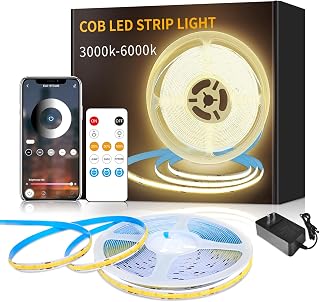 32.8ft COB LED Strip Lights Warm White Dimmable DC 24V 3000K | Flexible LED Tape Light for Bedroom, with Remote and app Control LED Tape Lights ,for DIY Home Decoration