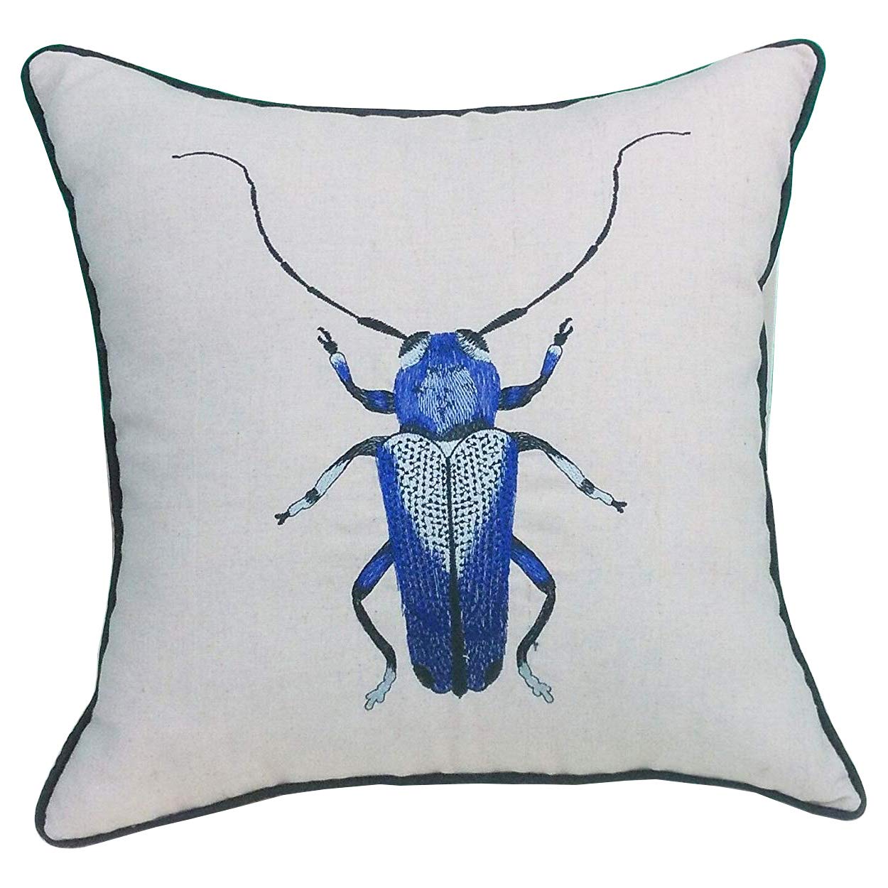 Zuodu Insects Blackbeetle Blue Pillow Cover, Insects Blackbeetle Embroidered Cotton Linen Decorative Throw Pillow Cover Cushion Case Pillow Case 45Cmx45cm (Blackbeetle-1)