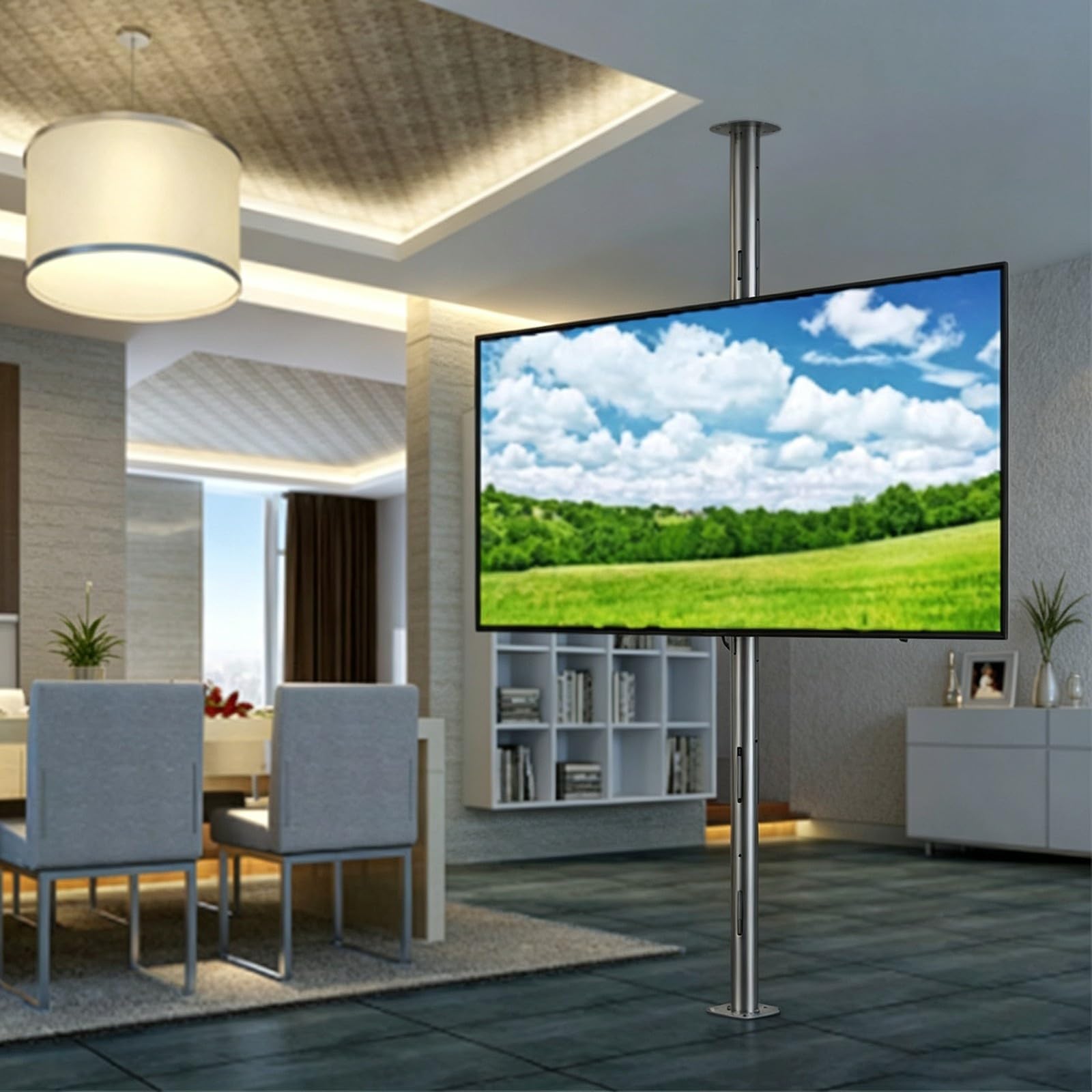 Podwójny wspornik sufitowy do telewizora z regulacją wysokości, pasuje do 37-75 cali, pełny obrót o 360 cm (200-295 cm)