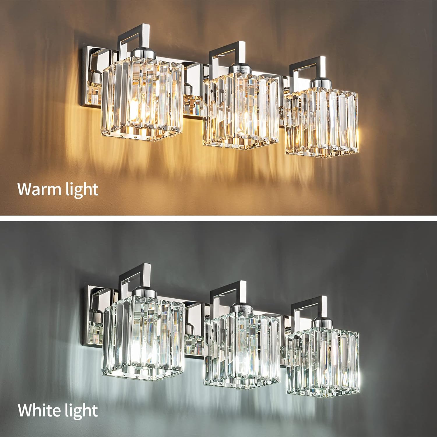 Grehge n Crystal Bathroom Vanity Light 3-Lights Chrome Modern Crystal Wall Lamp Bathroom Modern Crystal Vanity Lighting