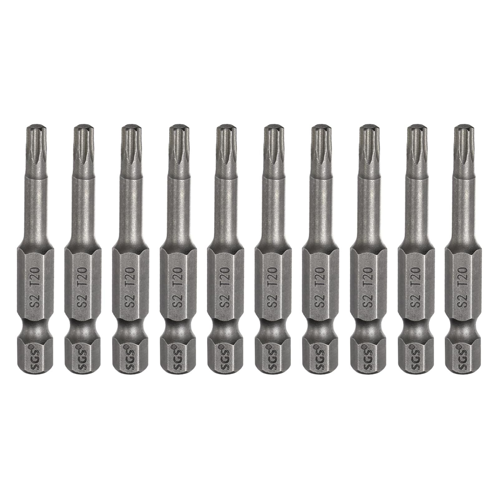 sourcing map 10pcs T20 Torx Head Screwdriver Bit 1/4" Hex Shank 2" (50mm) Long Magnetic No Hole Tip Tamper Proof 6 Point Star Screw Driver Drill Bits S2 Steel Industrial Power Screwdrivers