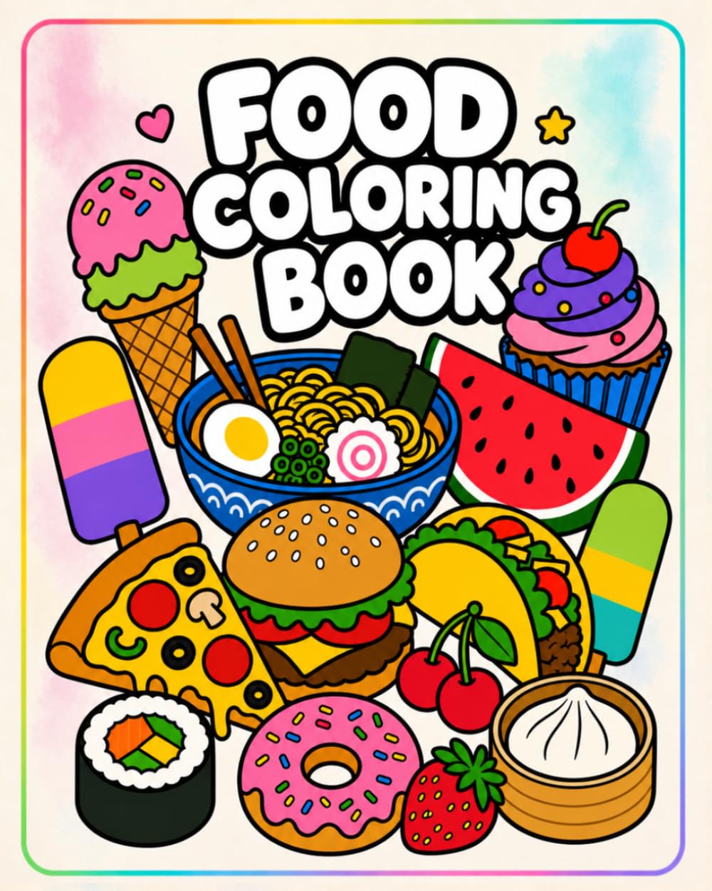 Bold and Easy Food Coloring Book for Kids and Adults: Food Coloring Pages with Cute Desserts, Fruits, Vegetables, Snacks, and Meals from Around the World