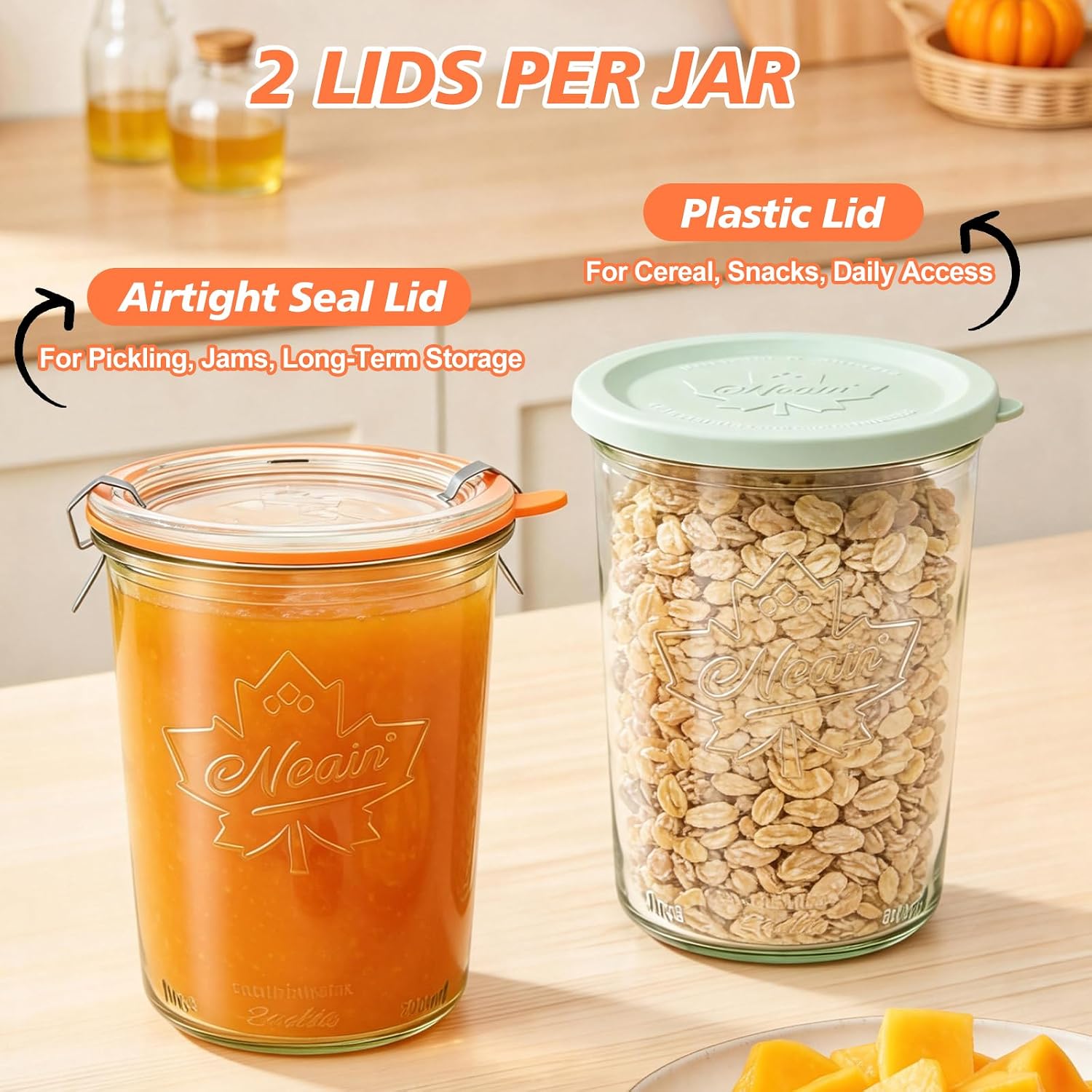 2 Pack Wide Mouth 27oz Canning Jars, Sourdough Starter with Sealing Lid
