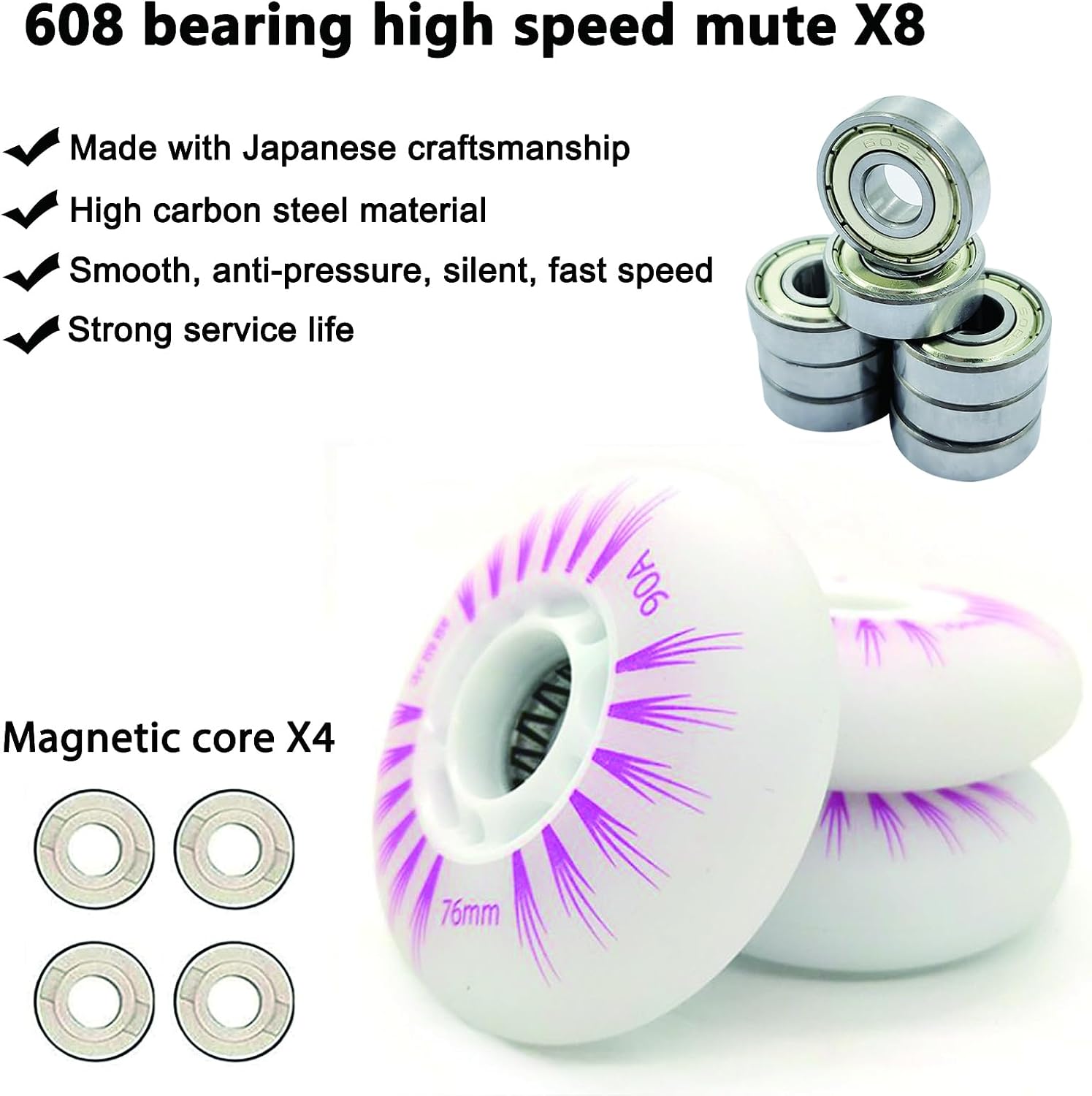 Light up Inline Skate Wheels & Roller Blade Wheels 76mm/80mm with Bearings ABEC-9 for Indoor & Outdoor use 90A Luminescence Roller Blade Wheels 4-Pack image 3