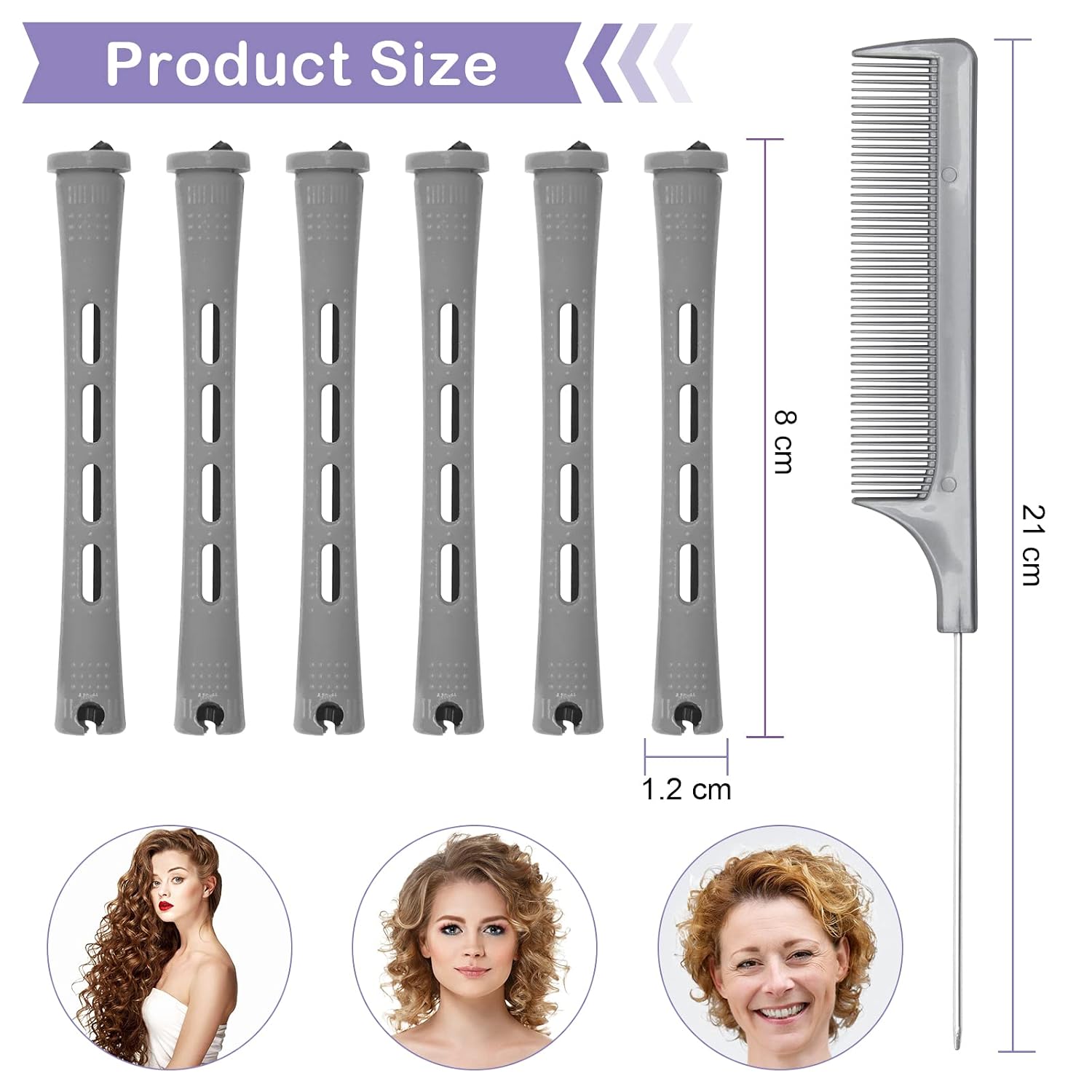60PCS Hair Perm Rods Set Coolrunner Cold Wave Curlers Perming Rods Plastic Curler Perm Rods with Steel Pintail Comb, DIY Hair Curler Styling Tools for Hairdressing Hair (0.9mm, Blue) (1.2mm, Gray)