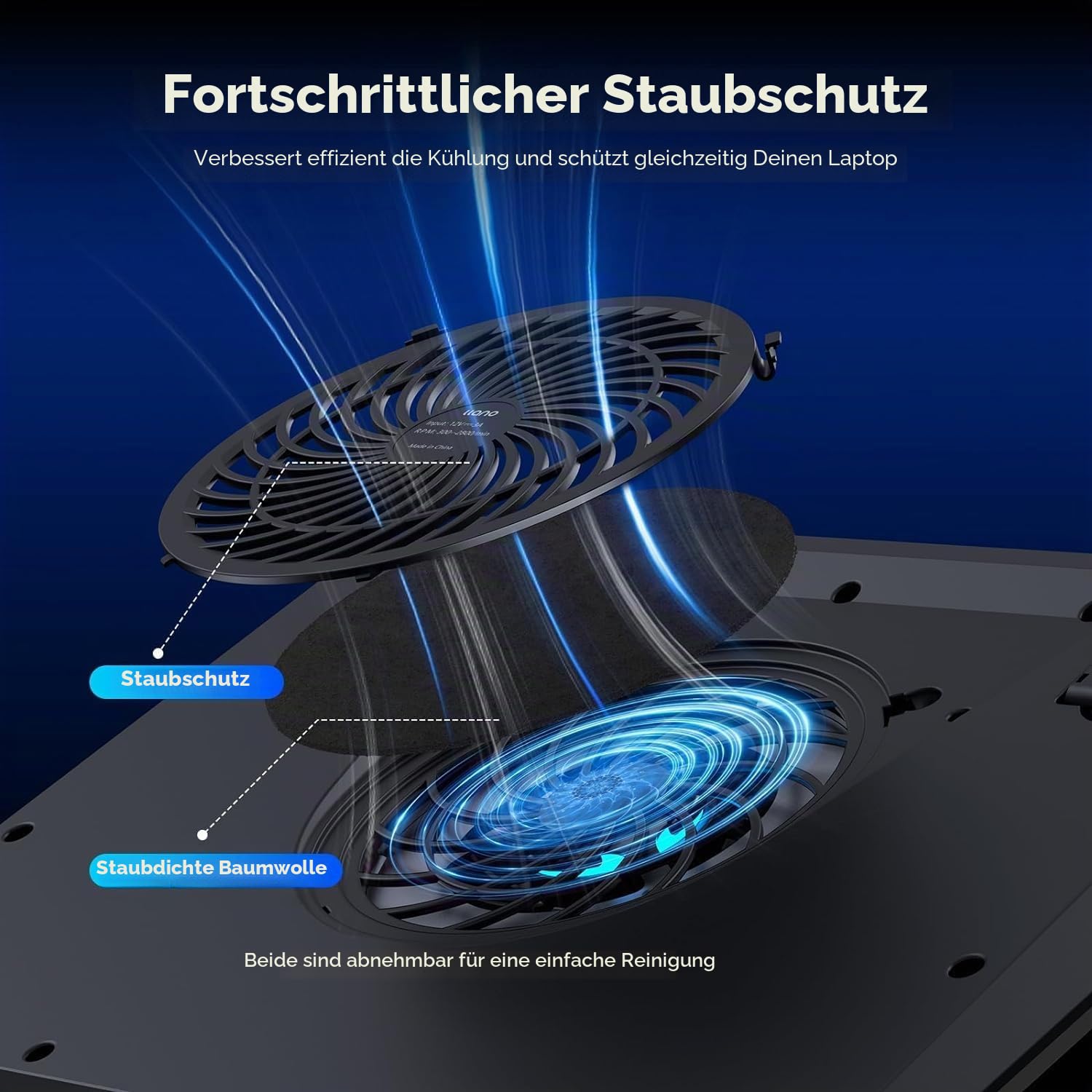llano Gaming Laptop Kühler Kühlpad mit stufenloser Touch-Bedienung& Mauspad 3-Port USB A Extra-groß Leistungsstarker Turbo-Lüfter Dichtungsschaum für 15-19'' Computer Notebook (Kein RGB)