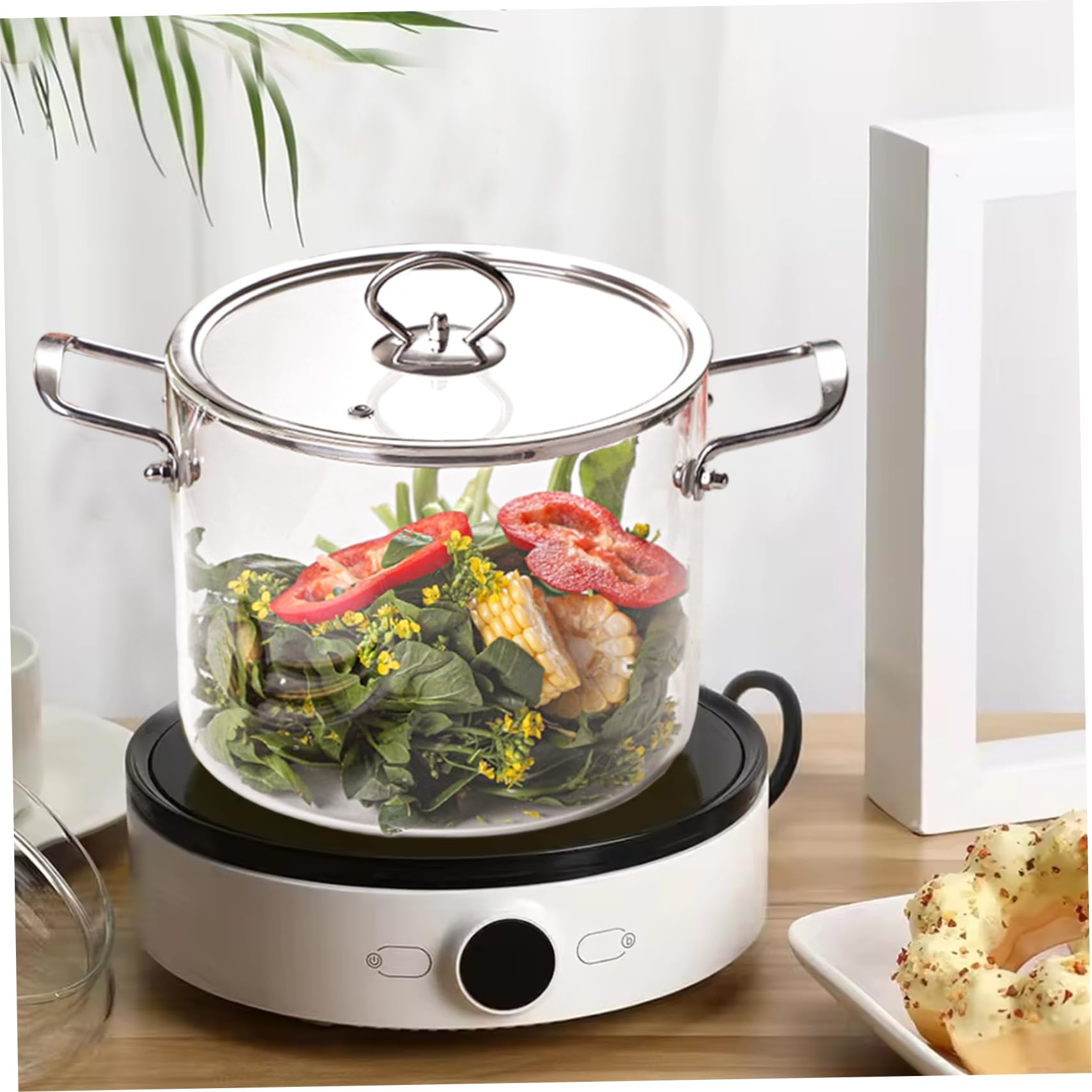 Glastopf mit Deckel, 4, 0 l transparenter Kochtopf mit doppeltem Edelstahlgriff, hitzebeständige Glastöpfe zum Kochen von Nudeln, Nudeln, Suppe, Milch