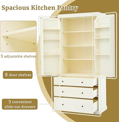 Miniatura 34 de LUMISOL Armario de despensa de cocina de granja de 67 pulgadas de alto, armario de bar de cocina con 4 puertas, 1 cajón y estantes de almacenamiento