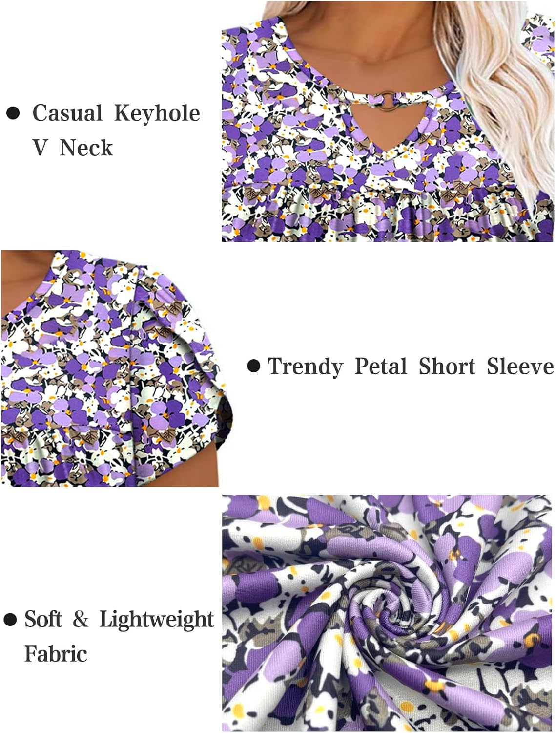 VISLILY Womens-Plus-Size-Summer-Tops Chic Keyhole V Neck T Shirts Cute Petal Short Sleeve Blouses Flowy Pleated Tunics XL-5XL - Image 4