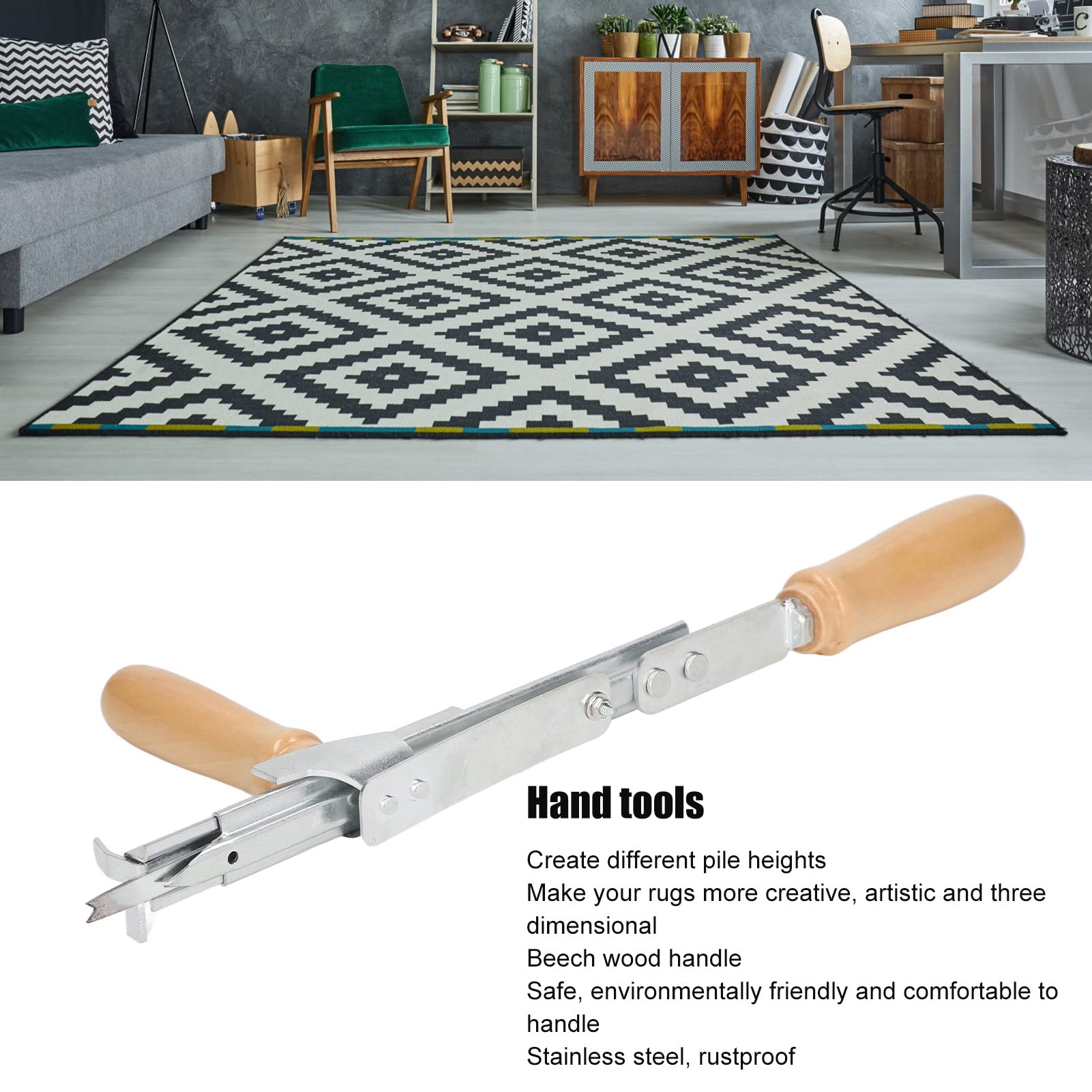 Natudeco Hand-Tufting-Maschine, Manuelle Teppichmaschine Teppichwerkzeuge, Tragbare Teppichpistole, Teppichmaschine Mit Buchenholzgriff Zum Nähen von Teppichen Für Tufting-Anfänger
