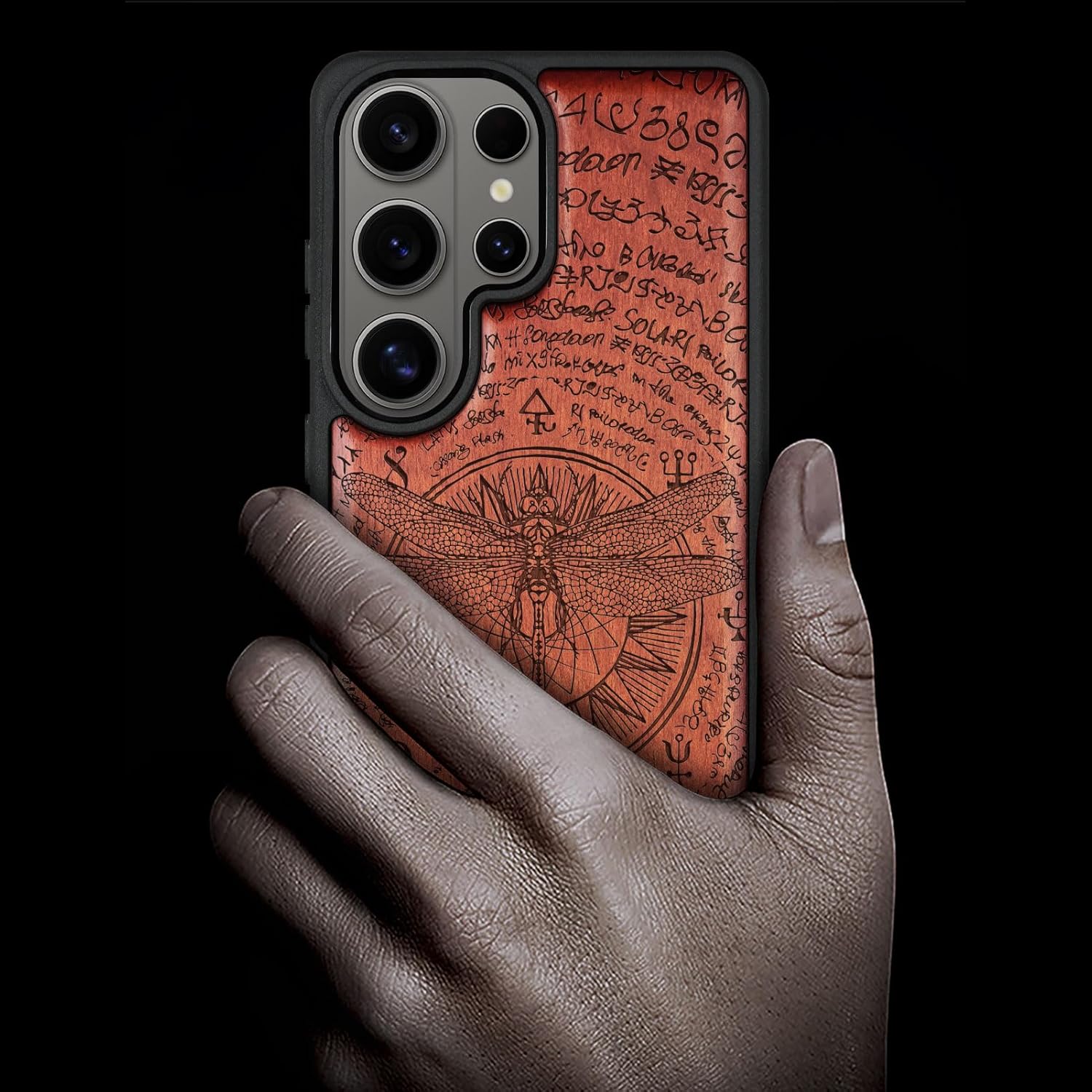 Carveit Magnetic Wooden Case for Samsung Galaxy S26 Ultra Case 2026, TPU Shockproof Cover & Wood Artisan Engraved, Compatible with MagSafe Wireless Chargers (Graceful Dragonfly) Rosy