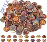 Buttons for Sewing Supplies-100 PCS Crafts Assorted Wooden Large Button-2 Hole Handmade Shirt Buckle