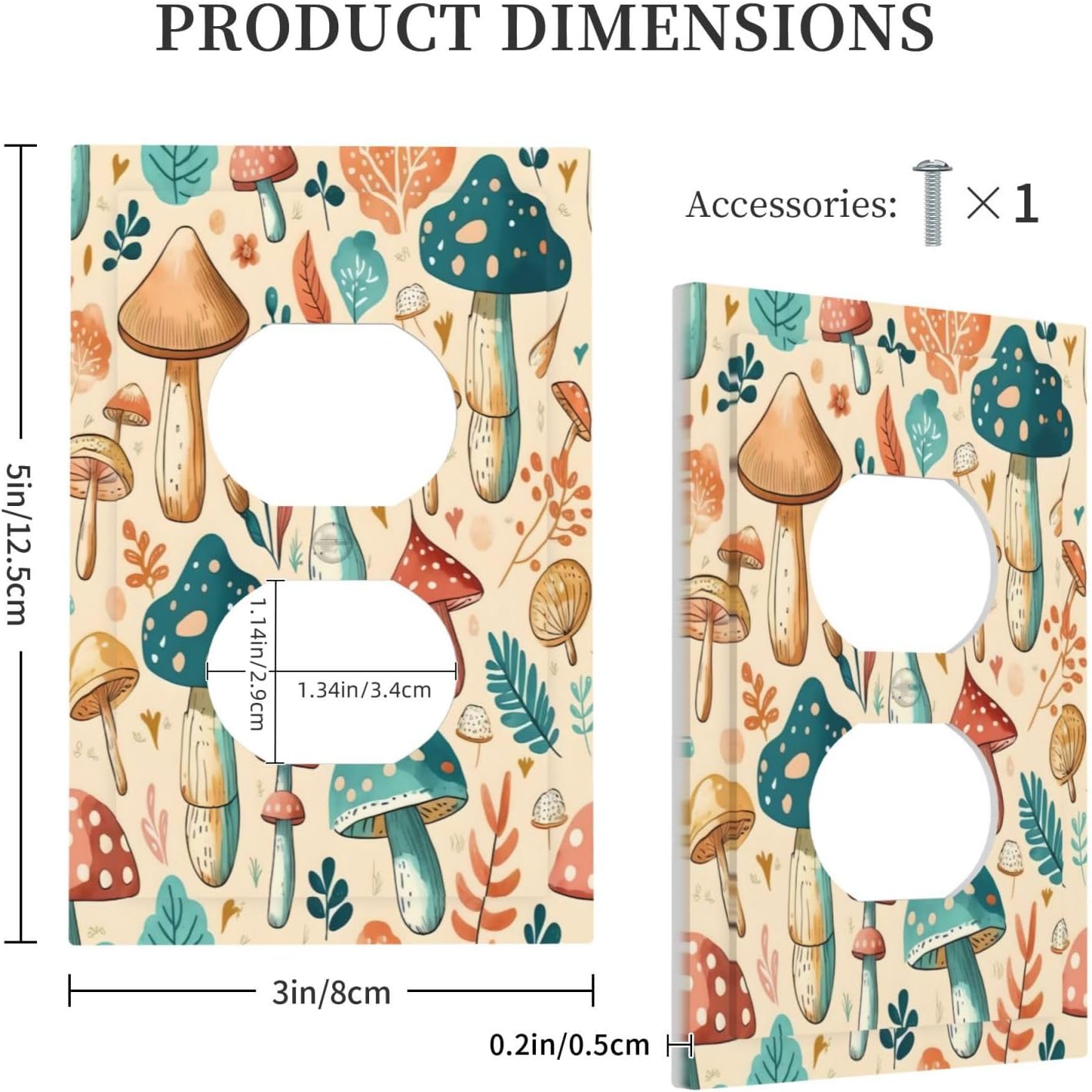Colorful Mushroom Plant Leaf Outlet Covers Light Switch Cover Decorative Duplex Wall Plate Electrical Switchcover Faceplate for Boy Girl Kid Bedroom Kitchen 5" x 3"