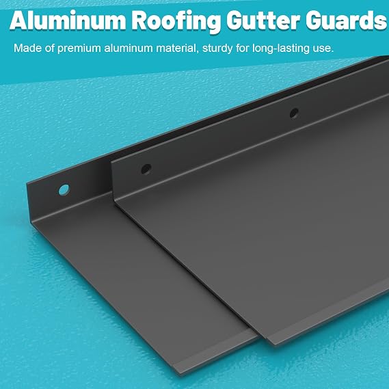 4 Pcs Gutter Valley Splash Guards, Aluminum Roofing Gutter Guard with Screws, Foldable Roof Rain Diverter for House Shingle Roofs Corner, Valley, or Straight, Black