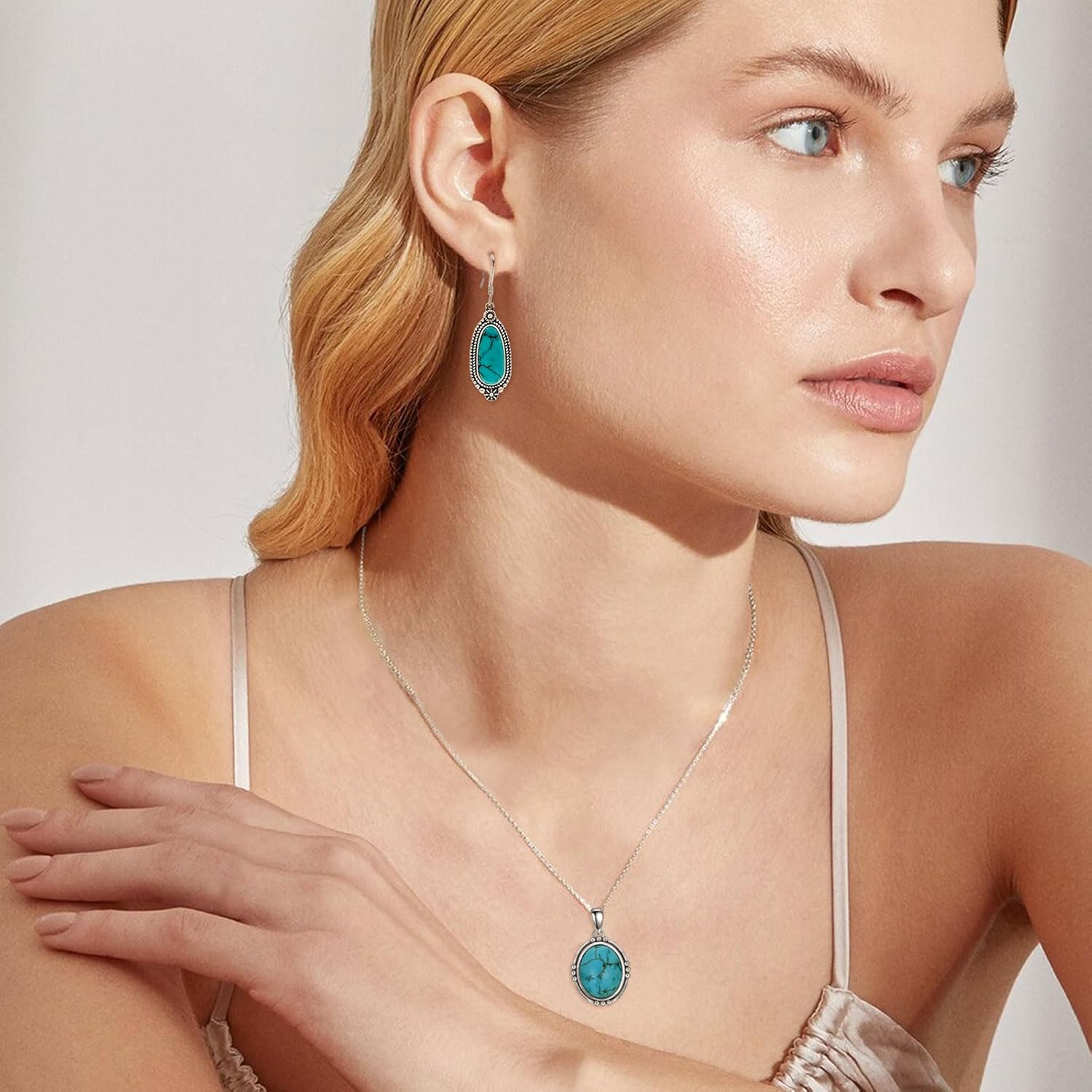 16x7MM Genuine Turquoise Dangle Earrings for Women 925 Sterling Silver Turquoise Earrings Southwest Boho Native American Style for Her Wife Mom - Image 5