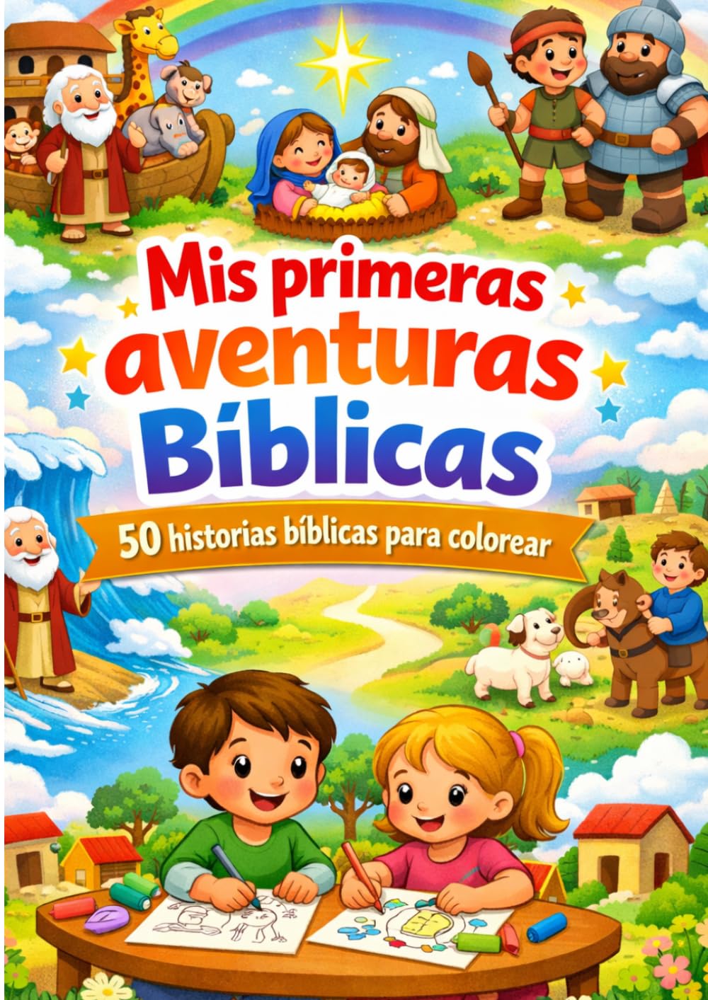 Mis primeras aventuras bíblicas para colorear: 50 dibujos bíblicos faciles para aprender y colorear