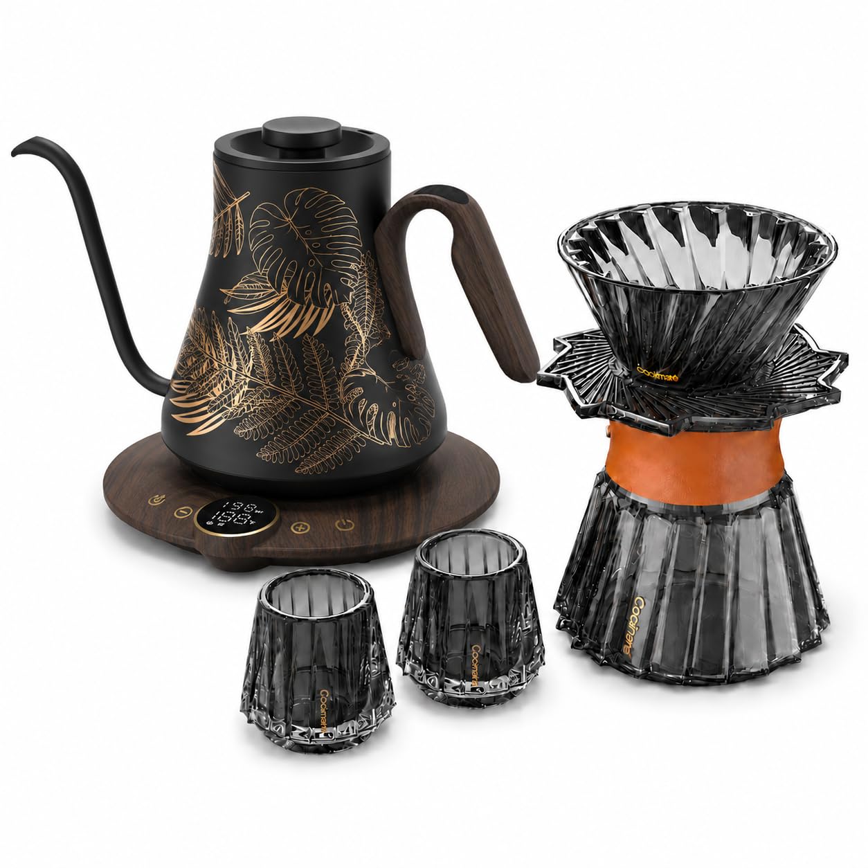 Cocinare Gooseneck Electric Kettle &amp; Pour Over Coffee Set, ±1°F Temperature Control, 1500W 0.9L Kettle, Coffee Dripper, 550 ml / 18.6 oz Server &amp; 2 Tasting Cups