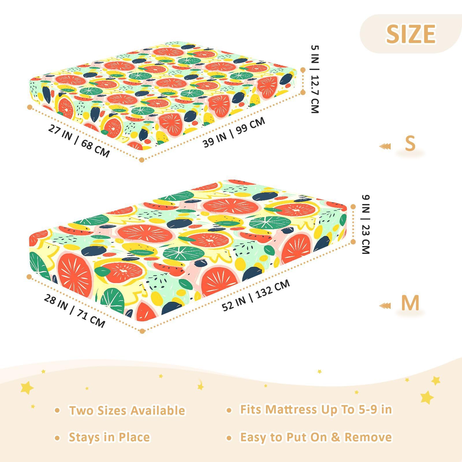 Babybettlaken für Jungen und Mädchen, Motiv: Cartoon-Frucht-Wassermelone, weiches Spannbetttuch für Kleinkinder, Spielplatz und Mini-Kinderbett-Matratze, 68,6 x 99,1 cm