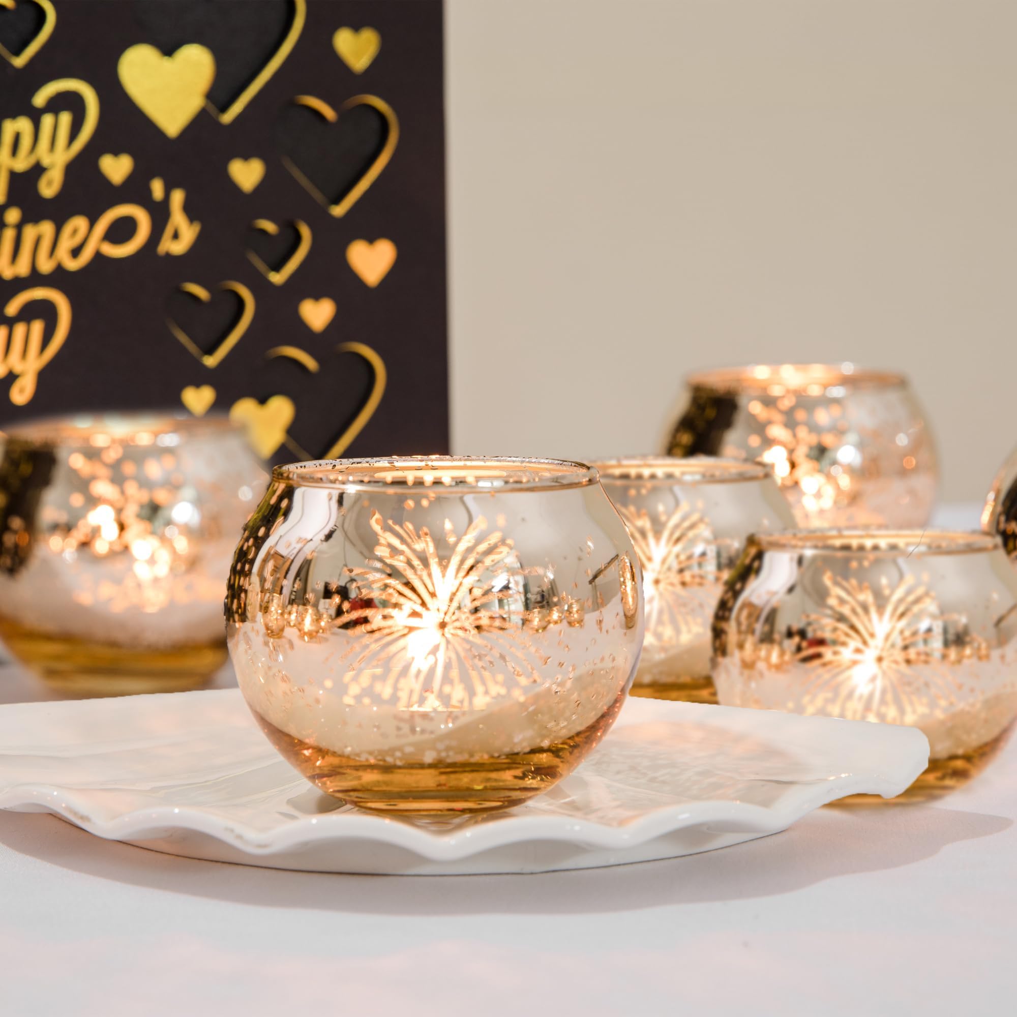 Tebery 12 Pack Round Gold Votive Candle Holders, 2Inch
