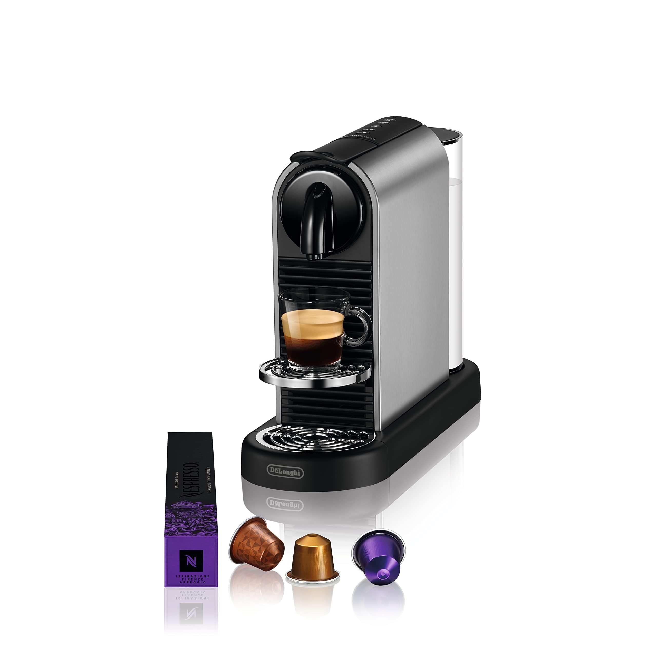 Nespresso De'Longhi CitiZ Platinum EN220.T, Cafetera de Cápsulas, Cafetera de Cápsulas Monodosis, 4 Tamaños de Taza, 19 Bares de Presión, 1260W, Titan