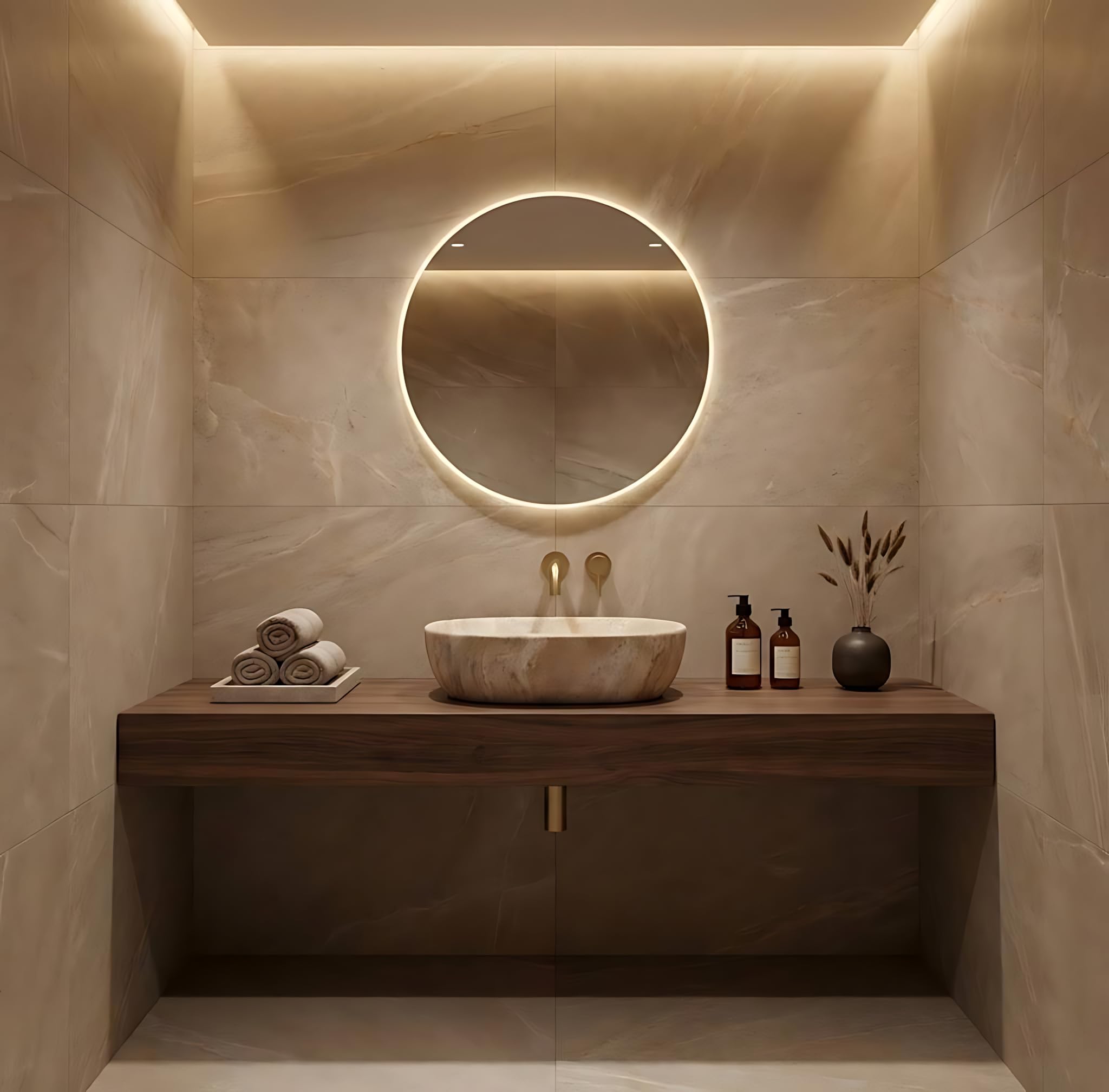 Rea - Lavabo Da Appoggio Amelia Savana Matt In Ceramica,Pietra Artificiale, Ovale 48X34,5X13,6cm