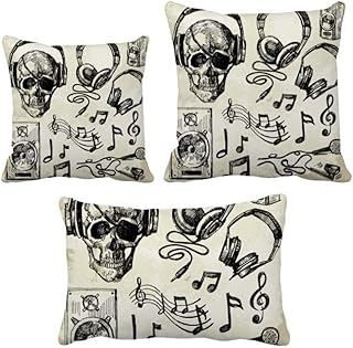 DIYthinker Housse de coussin avec motif tête de mort, casque et instrument de musique