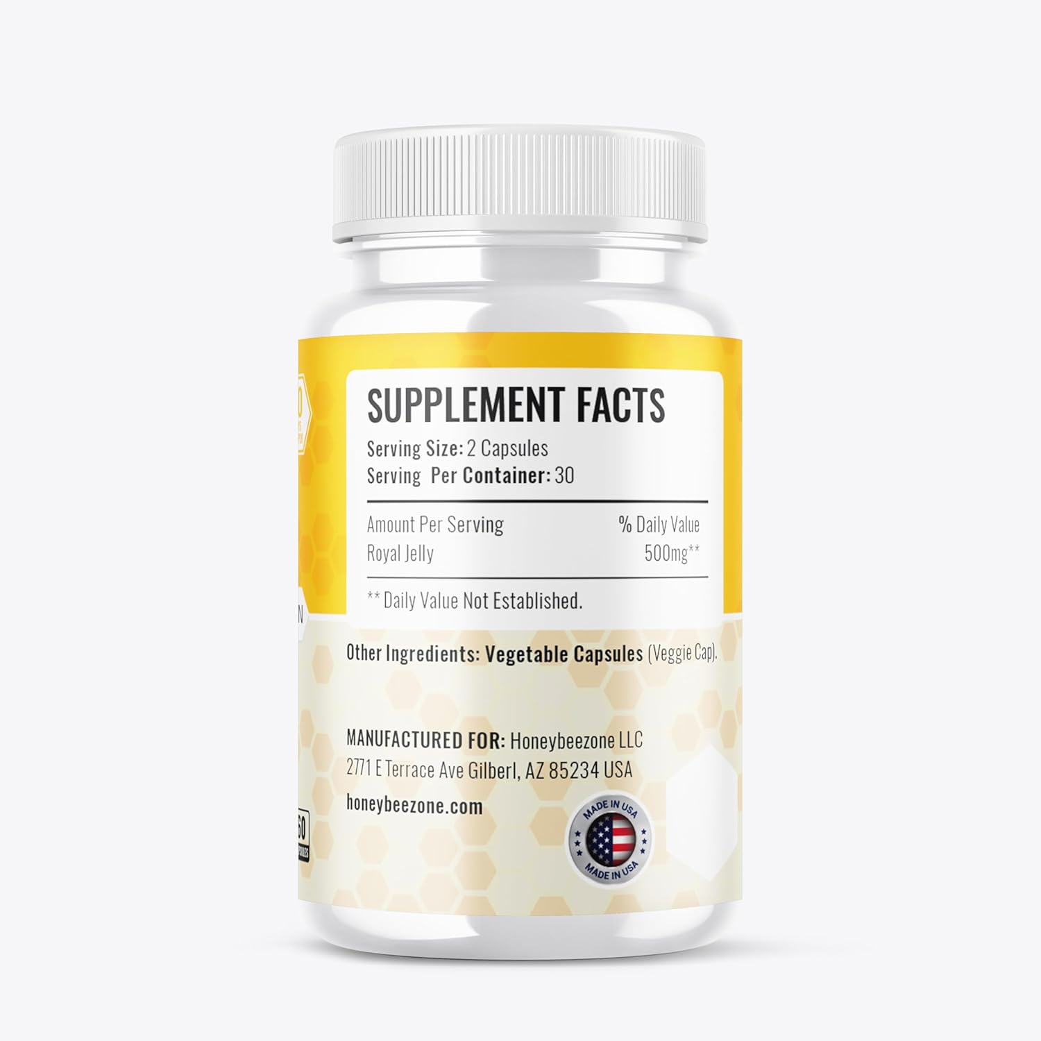 HONEYBEEZONE-Royal Jelly Capsules – 500 mg Energy, Glowing Skin and Brain Booster Supplement | Non-GMO, Gluten-Free, 60 Easy-to-Swallow Veggie Capsules - Image 2