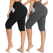 FULLSOFT 2 Pack Womens Knee-Length Leggings -High Waist Capri Biker Shorts -Workout Casual Summer Yoga Leggings