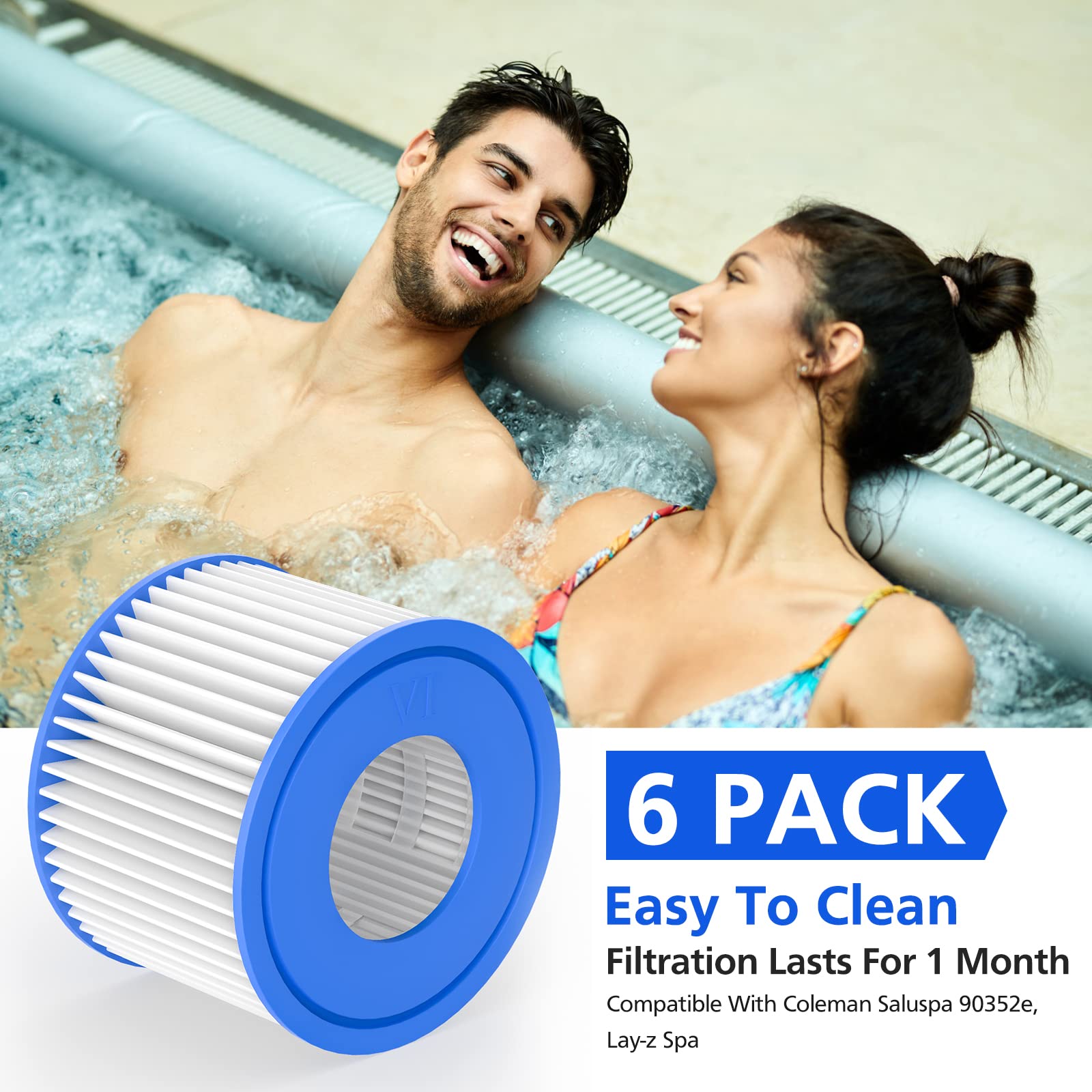 Wkład filtrujący do wanny z hydromasażem rozmiar VI kompatybilny z Lay-Z-Spa, Coleman SaluSpa 90352E 58323, 6-pak