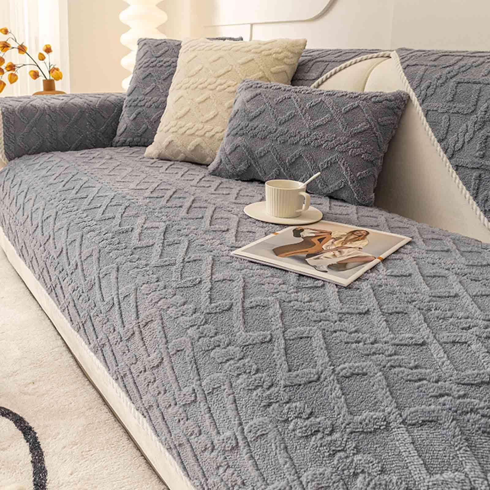 HLTQL Funny Fuzzy Sofa Cover for Corner Sofas，sofa Cushion Covers Velvet，sofa Slipcovers 3 Seater 4 Seater 2 Seater 1 Seater Recliner，couch Cover for Dogs,#4Grey-70x90cm