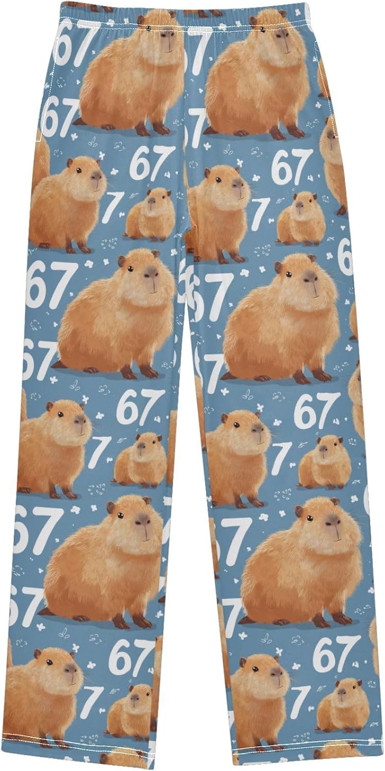 Pfrewn 67 Pattern Pajama Pants Soft PJ Long Sleep Lounge Bottoms Ages 6-14 Years