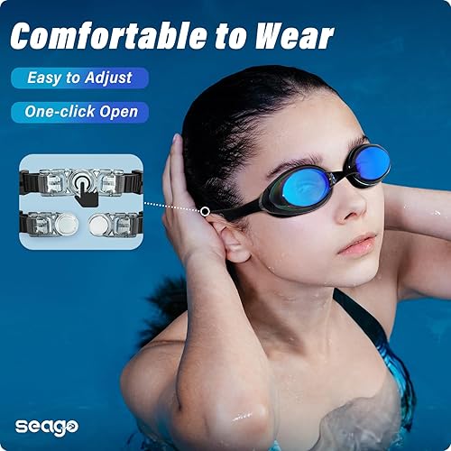 Miniatura 3 de Seago 2 Pack Swimming Goggles Anti-fog Anti-UV Mirrored Swim Goggles Adult Women Men
