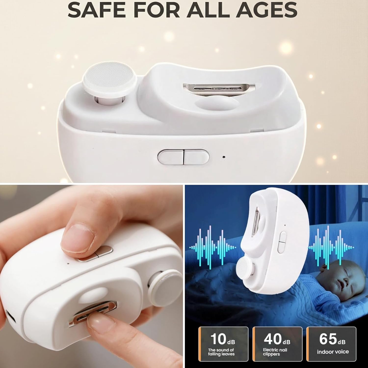 Electric Nail Clippers, USB Rechargeable Electric Nail Clippers for Seniors Adults Baby, Automatic Nail Trimmer Safe Quiet with 2-in-1 Combining Trimming Grinding LED Light and 2 Adjustable Speeds