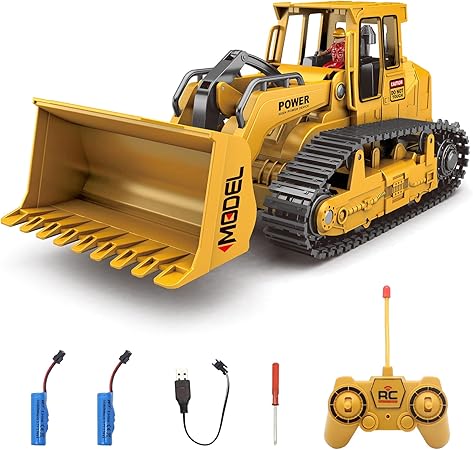 Remote Control Bulldozer RC 1/20 Full Construction Vehicle, 6 Channel Dozer Front Loader Toy with Light and Sound for Kids Age 6, 7, 8, 9, 10 and Up Years Old