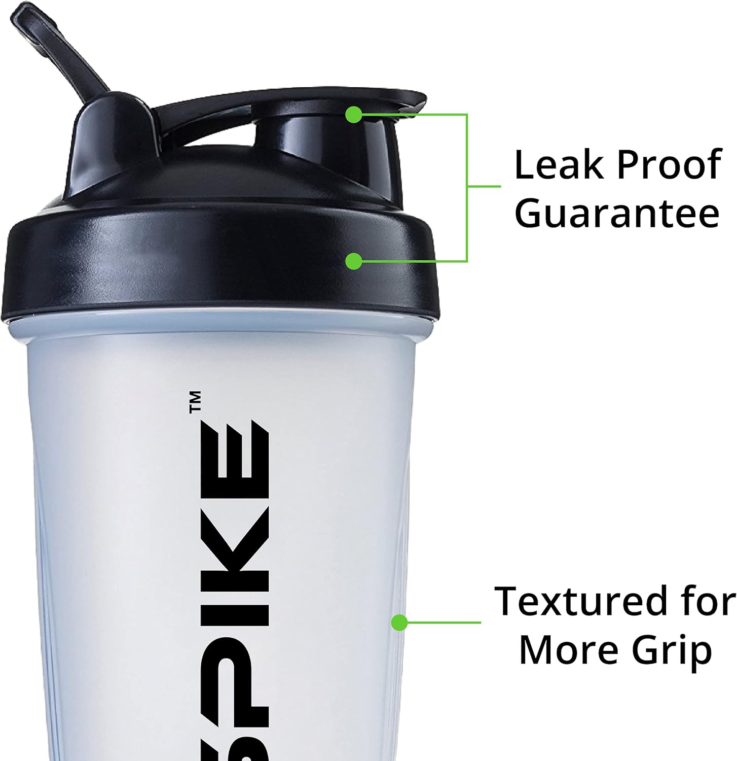 SPIKE Protein Shaker Bottle for Whey Protein Mix, Cycling, Gym Water Bottle with Stainless Steel Ball 700ml Standard Clear