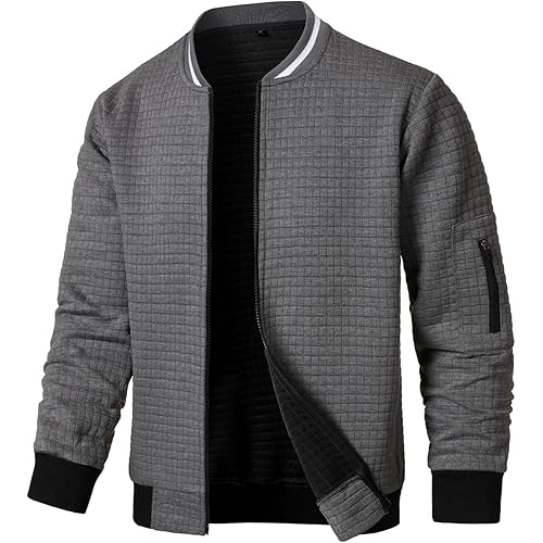 HOOD CREW Men’s Lightweight Casual Jackets Varsity Bomber Jacket Coat with Zipper